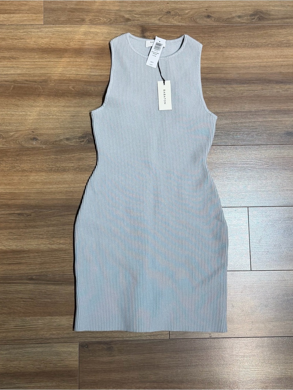 Babaton Light Gray Ribbed Sleeveless Bodycon Dress